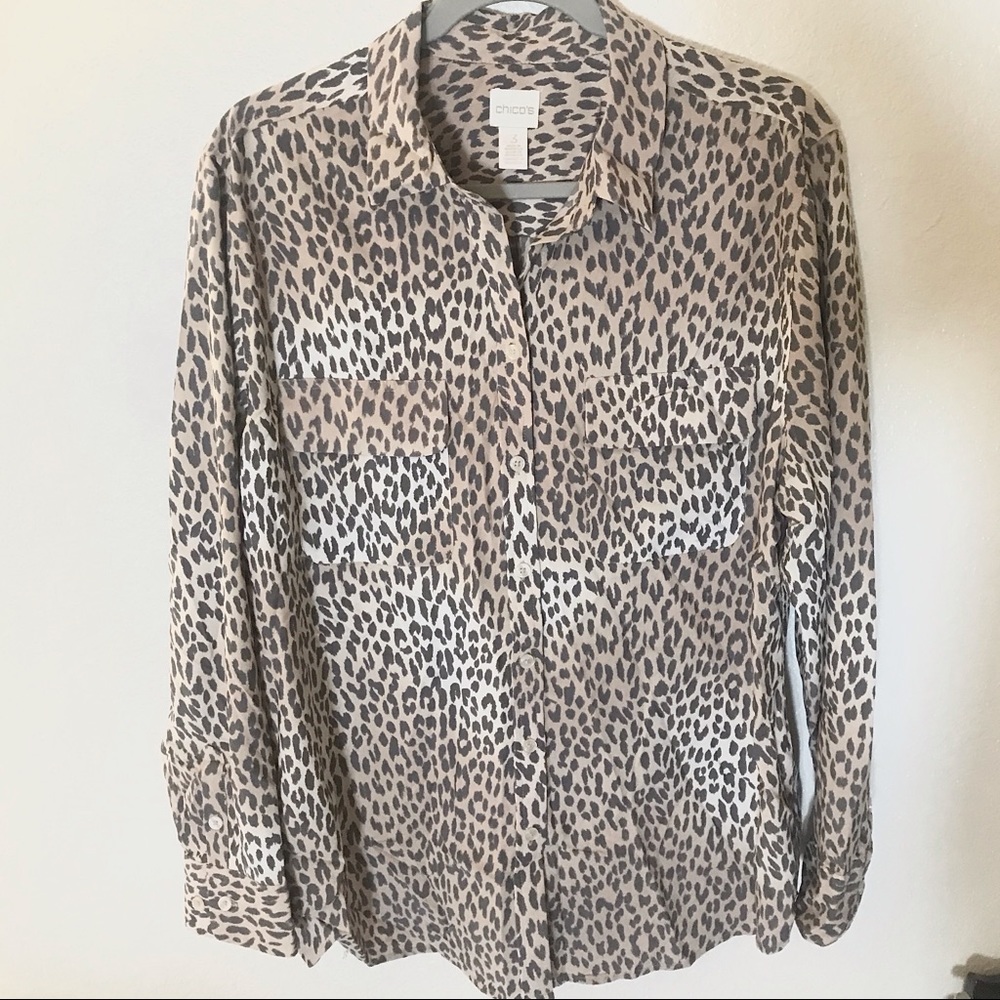 Chico’s leopard print button down blouse